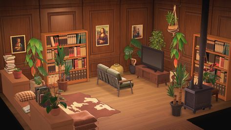 Maximalist Animal Crossing, Mid Century Modern Animal Crossing, Acnh Mid Century Modern, Rich Room Ideas, Animal Crossing Room Ideas Bedroom, Reading Nook Living Room, Nook Living Room, Acnh Interior, Choir Room