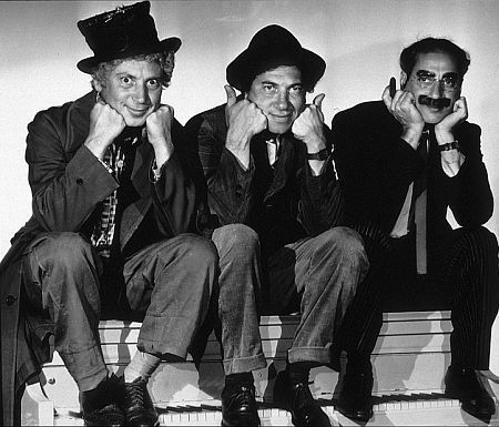 The Marx Brothers sitting on a piano, 1936.  Modern silver gelatin, 11x14, estate stamped. $600  Silver gelatin, printed later, 16x20, estate stamped. $1200  Â© 1978 Ted Allan  MPTV Famous Clowns, Harpo Marx, Marx Brothers, Brothers Movie, Great Comedies, Groucho Marx, Classic Comedies, Hollywood Legends, Comedy Films