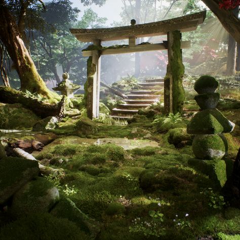 Japan Concept Art, Japan Landscape Photography, Japanese Fortress, Japanese Jungle, Tori Gate, Japanese Torii, Shrines Art, Japanese Forest, Japanese Shrine