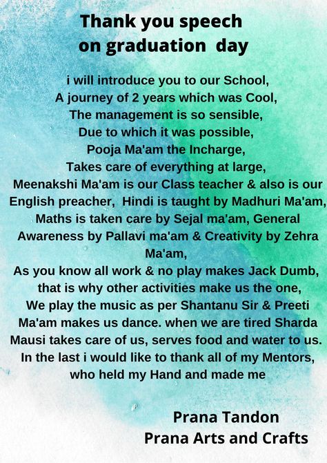 Thank you speech on graduation day-Prana Arts and Crafts Speech For Teachers, Kindergarten Graduation Speech, Teachers Day Speech, Back To School Poem, School Poem, Preschool Poems, Poems About School, Doctor Of Pharmacy, Maths Day