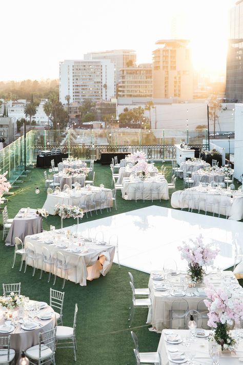 Wedding On Rooftop, Rooftop Event Ideas, Wedding Rooftop Decorations, Rooftop Wedding Reception Decor, The London West Hollywood, Rooftop Wedding Ceremony Decor, Rooftop Wedding Decor, Wedding Venue Design, Rooftop Wedding Reception