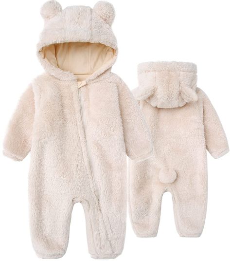 PRICES MAY VARY. Flannel 进口 Zipper closure Hand Wash Only 【Material】:this baby fluffy romper is made of high-quality polar fleece,cotton lining hood.take care of baby's sensitive skin and comfort for wear 【Design】:fleece warm Jumpsuit coat,full cover zipper design,easy to pull on and take off,convenient to change baby diapers. It has two bear ears on both sides of the hat and bear tail, which makes your baby look great.Plush materials are easy to wash whether hand washed or machine washed. 【Perf Baby Bear Onesie, Bear Onesie, Toddler Jumpsuit, Baby Snowsuit, Baby Overall, Teddy Bear Clothes, Romper Suit, Bear Outfits, Baby Jumpsuit