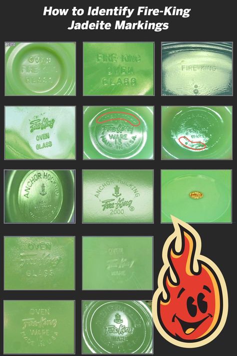 How to Identify Fire-King Jadeite Markings Jadeite Fire King, Fire King Patterns, Fireking Vintage Fire King, Fire King Jadeite, Anchor Hocking Vintage, Fireking Vintage, Jadeite Dishes, Green Dishes, Fire King Dishes