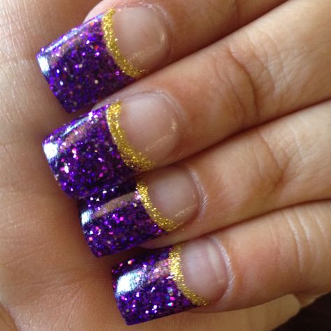 Laker nails Laker Nails, Basketball Nails, Gold Toe Nails, Stripes Nails, Sports Nails, Lubbock Texas, Lavender Nails, Best Nail Salon, Colored Acrylic Nails