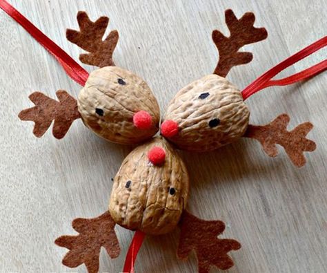 Cracking Nuts: Walnut Shells as a ... Walnut Crafts, Unusual Christmas Ornaments, Reindeer Ornament, Christmas Crafting, Reindeer Ornaments, Christmas Decorations Rustic, Noel Christmas, Kid Crafts, Ornament Crafts