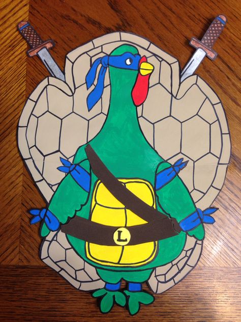 Turkey Disguise Project - Leonardo Ninja Turtle!! Thanksgiving craft Craft Turkey, Thanksgiving Art Projects, Disguise A Turkey, Turkey Activity, Ninja Turtle Costume, Turkey Disguise Project, Turkey Project, Leonardo Ninja Turtle, Kindergarten Projects