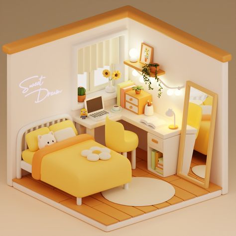 3d Dorm Room, 3d Bedroom Design Interiors, 3d Rooms Drawing, Blender 3d Room, Blender Bedroom, Diorama Bedroom, Mini Room Ideas, Bedroom 3d Design, 3d Bedroom Design