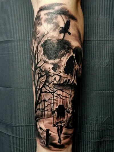 Natur Tattoo Arm, Graveyard Tattoo, Warrior Tattoo Sleeve, Half Sleeve Tattoos Forearm, Evil Skull Tattoo, See Tattoo, Catrina Tattoo, Skull Sleeve Tattoos, Skull Sleeve