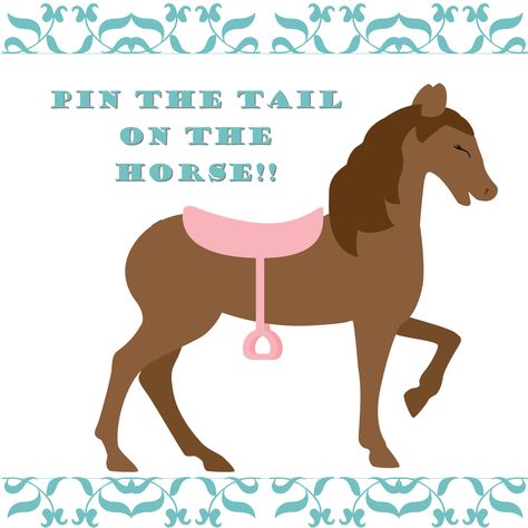 I designed this "pin the tail on the horse" poster and printed it on 36" x 36" paper, and then secured it to a piece of cardboard.  It turned out great! Pin The Tail On The Horse Printable, Pin The Tail On The Horse, Spirit Birthday, Horse Printable, Horse Template, Horse Poster, Pin The Tail, Backyard Birthday Parties, Horse Birthday Parties