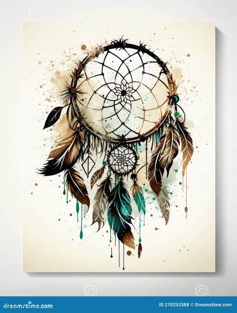 Stylized illustration in watercolor style of a traditional dreamcatcher with feathers, realized on a white background. Generated with AI Stylized Illustration, Feather Dream Catcher, Background Watercolor, Sea Side, Watercolor Ideas, Watercolor Background, Back Tattoo, Dream Catcher, Feathers