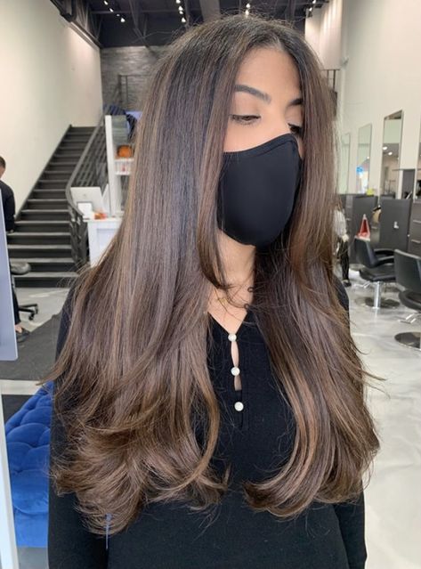 Long Layers Haircut On Wavy Hair, Bougie Brunette Hair, Farah Faucet Hair Hairstyles, Sleek Brown Hair, Medium Length Haircut For Thick Hair Middle Part, Soft Subtle Layers Long Hair, Front Long Layers, Long Layers With Face Framing Pieces Long Hair, Long Blended Layers Face Framing