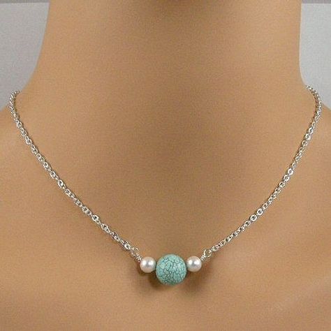 Fine Silver Jewelry, Sterling Silver Chain Necklace, Silver Chain Necklace, Turquoise Gemstone, Jewelry Patterns, Jewelry Projects, Jewelry Tutorials, White Pearl, Sterling Silver Chain