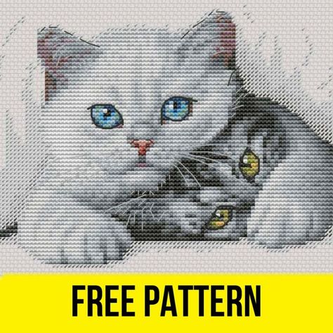 Cross Stitch Patterns Cats Kittens, Free Cat Cross Stitch Chart, Cat Cross Stitch Patterns Free Printable, Free Cat Cross Stitch Patterns, Animal Cross Stitch Patterns Free Charts, Cross Stitch Animals Patterns, Cross Stitch Cat Pattern, Cross Stitch Charts Free Pattern, Cat Cross Stitch Pattern Free