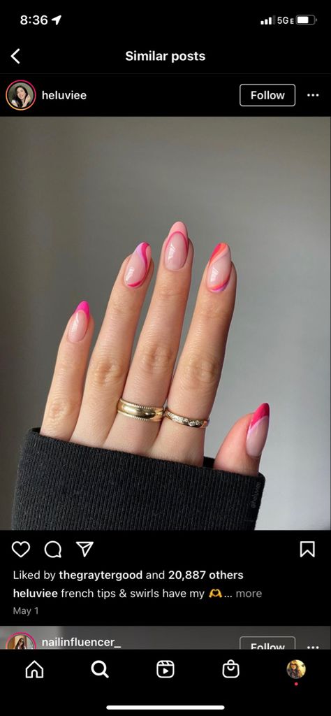 Hawaii Nails, Pink White Nails, Dark Pink Nails, Almond Nails French, Pink French Nails, Orange Nail Designs, Funky Nail Art, Cherry Nails, Summer Manicure