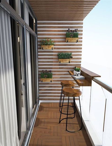 Solution Ideas for Small Balcony: Wall Planter - Unique Balcony & Garden Decoration and Easy DIY Ideas Balcony With Plants, Balcon Mic, Small Apartment Balcony Ideas, Reka Bentuk Dalaman, Hiasan Dalaman Rumah, Balkon Decor, Balcony Bar, Balcony Decoration, Balcony Design Ideas