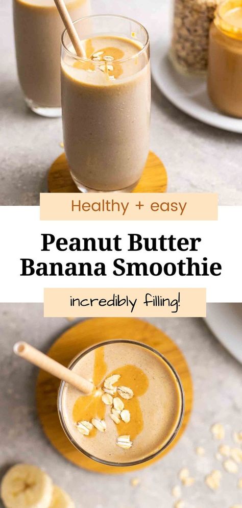 Creamy and thick, this peanut butter banana oatmeal smoothie is the perfect recipe to start your day with! An easy recipe that is easy to throw together and ready in 5 minutes. It is excellent as a breakfast or midday snack. Peanut Butter Banana Smoothie Healthy, Peanut Butter Powder Smoothie, Healthy Peanut Butter Recipes, Protien Smoothies Recipes, Peanut Butter Banana Oatmeal, High Protein Smoothie Recipes, Smoothie Without Banana, Banana Oatmeal Smoothie, Cinnamon Smoothie