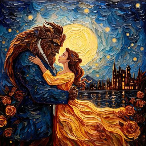 Beauty And Beast Painting, Beauty And The Beast Art Paintings, Beauty And Beast Drawing, Beauty And The Beast Paintings, Beauty And The Beast Artwork, Beauty And The Beast Painting, Van Gogh Art Style, Van Gogh Style Painting, Beauty And The Beast Aesthetic