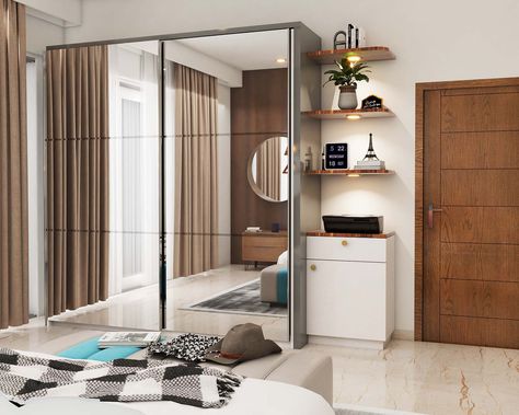 Sliding Shutter Wardrobe, Low Floor Bed, Sliding Shutters, Wardrobe Designs, Mirrored Wardrobe, Sliding Wardrobe, Floor Bed, Shelf Unit, Wardrobe Design