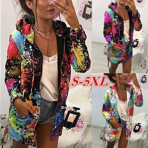 Autumn Women Fashion Multicolor Hoodies Printing Hooded Coat Casual Zipper Jacket Outerwear Graffiti Cardigan Sportswear S-5XL | Wish Drawstring Jacket, Streetwear Fall, Fashion Stand, Jackets Fashion, Long Coat Women, Womens Windbreaker, Women Outerwear, Women Hoodies, Jackets Women