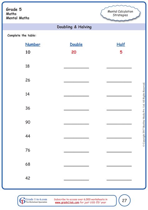 Class 5th Math Worksheet, Halves Worksheets Grade 1, Doubling And Halving Activities, Math Revision, Math Worksheets For Grade 1, Doubling And Halving, Grade 1 Lesson Plan, Grade 5 Math, Math Doubles