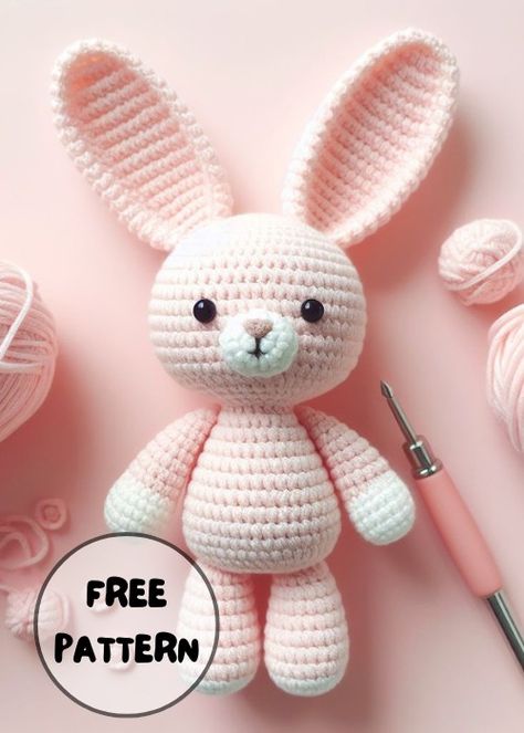 Free Crochet Bunny Amigurumi Free Crochet Rabbit Pattern Amigurumi, Pink Bunny Crochet Pattern, Crochet Bunny Rabbit, Pink Bunny Crochet, Bunny Rabbit Crochet Pattern Free, Crocheted Rabbits Free Patterns, Crochet Bunny Stuffed Animal, Free Rabbit Crochet Pattern, Crochet Bunnies Pattern Free