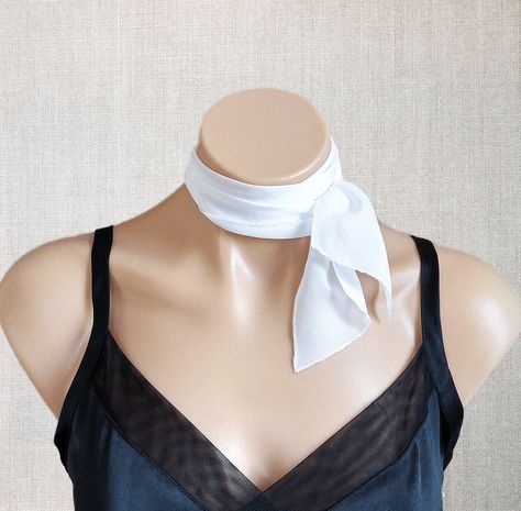 Short Scarf, White Scarf, Sheer Chiffon Scarf, 50's Scarf, Hair Tie, Neck Scarf, Dainty Lightweight Scarf, Gift for Her by AllSeasonsBoutique on Etsy White Neck Scarf, Short Scarf, Trendy Scarves, Short Neck, Short Scarves, Sheer Scarf, White Scarves, Concert Looks, Black Scarf