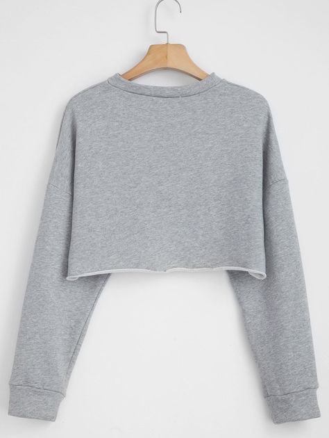 Terry Graphic Cropped Sweatshirt  LIGHT GRAY , #sponsored, #Cropped, #Graphic, #Terry, #GRAY, #LIGHT #Ad Cropped Sweatshirt Outfit, Fashion Sweatshirts, Sweatshirts For Women, Cropped Crewneck, Hoodies For Women, Cropped Knit Sweater, Women's Hoodies, Black White Yellow, Grey Crewneck