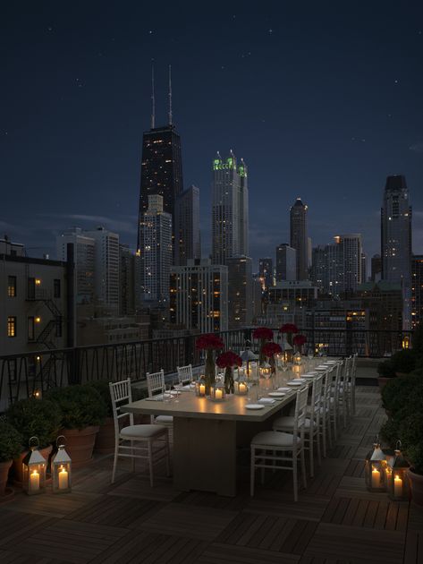 The Public Hotel in Chicago ~ rooftop terrace, 17th floor | I'm gonna hold the party of my dreams there very soon Rooftop Dining, Photo New York, Public Hotel, Chicago Hotels, My Kind Of Town, Downtown Chicago, Long Table, Rooftop Terrace, City View