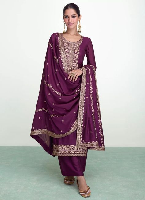 #reshamworksuit #salwar #salwarsuits #suitsalwar #salwarsuitonline #salwarset #salwarindia #salwarfashion #salwar_suit #salwarsuitsusa #salwarkamiz #salwarsuitdesigns #salwarkameezusa #salwarsuitsusa Beautiful Wedding Reception, Dress Salwar Kameez, Palazzo Suit, Silk Suit, Embroidered Wedding, Purple Silk, Salwar Suit, Indian Designer, Embroidery Work