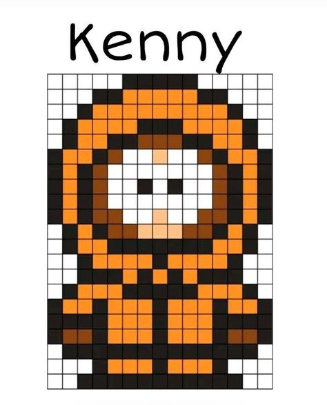 South Park Grid Art, Cursed Pixel Art, South Park Bead Pattern, Pixel Drawing South Park, Pixel Art Pattern South Park, Square Drawing Pattern, Crochet South Park, Kenny Drawing, Square Drawing