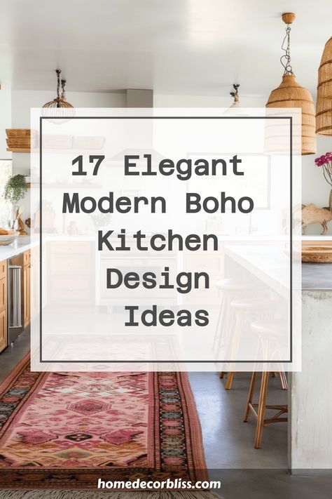 Explore these 17 elegant modern boho kitchen design ideas that bring a perfect blend of minimalist aesthetics and earthy textures. Discover how to incorporate touches of bohemian style into your kitchen for a chic and inviting space. From natural materials to warm tones, get inspired to create a stylish modern boho kitchen that fits your taste and personality. Whether you're looking for small decor accents or a complete makeover, these ideas will help you achieve the bohemian look you desire in Contemporary Boho Kitchen, Boho Style Kitchen Ideas, Boho Galley Kitchen, Mid Century Boho Kitchen, Country Boho Kitchen, Boho Glam Kitchen, Boho Kitchen Ideas Bohemian Style, Bohemian Kitchen Design, Bohemian Kitchen Ideas