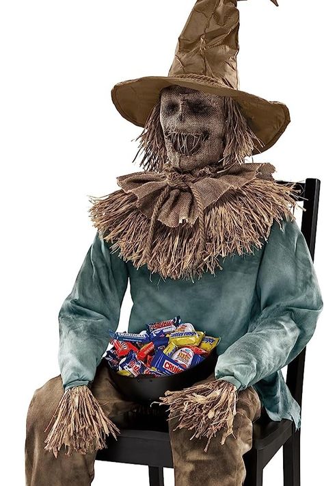 Spirit Halloween 4.5 Ft Scary Sitting Scarecrow Animatronic | Decorations | Animated | Pop-up Motion | Scarecrow Prop Scary Scarecrow Costume, Sitting Scarecrow, Bowl Of Candy, Scarecrow Mask, Halloween Costumes Scarecrow, Scary Scarecrow, Scarecrow Festival, Diy Scarecrow, Scarecrow Costume