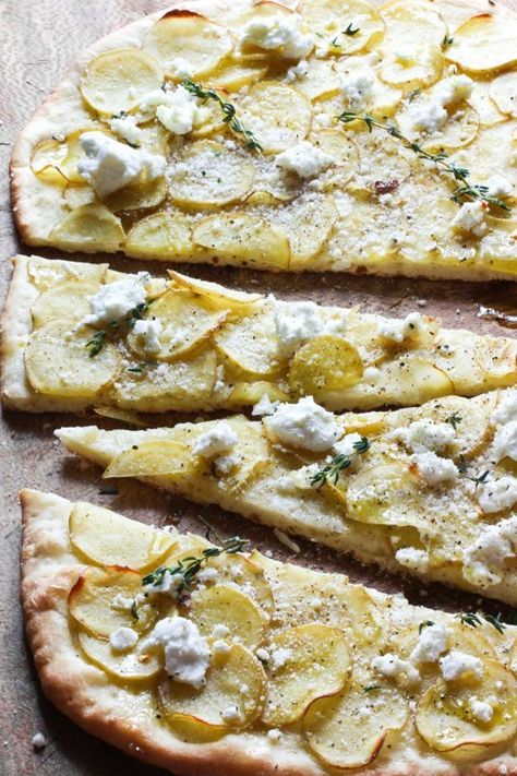 Recipe: Truffled Potato & Goat Cheese Flatbread Weeknight Dinner Recipes from The Kitchn | The Kitchn Goat Cheese Flatbread, Truffle Oil Recipes, Goats Cheese Flatbread, Cheese Flatbread, Enjoy Your Meal, Homemade Dough, Flatbread Recipes, Weeknight Dinner Recipe, Think Food