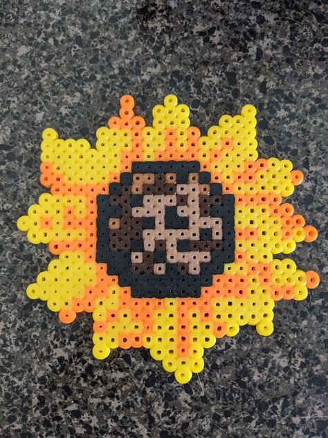 Sunflower perler bead art made by Roxy7388 Perler Sunflower, Sunflower Perler Bead, Sunflower Perler Bead Patterns, Sunflower Pixel Art, Diy Sunflower, Sunflower Crafts, Small Sunflower, Perler Ideas, Hamma Beads