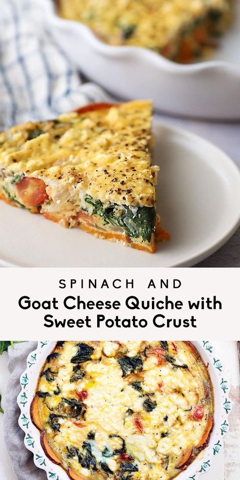 Sweet Potato Goat Cheese Quiche, Sweet Potato Quiche Recipes, Quiche Filling Ideas, Easter Quiche, Eggs Goat Cheese, Recipes With Goat Cheese, Easter Breakfast Brunch, Gluten Free Quiche Recipes, Sweet Potato Goat Cheese