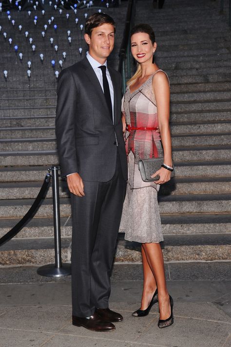 NEW YORK, NY - APRIL 17:  Jared Kushner and Ivanka Trump attend the Vanity Fair Party during the 2012 Tribeca Film Festival at the State Supreme Courthouse on April 17, 2012 in New York City.  (Photo by Jamie McCarthy/Getty Images) via @AOL_Lifestyle Read more: https://www.aol.com/article/entertainment/2017/01/19/ivanka-trumps-dating-history-includes-hollywood-actor-topher-gr/21658741/?a_dgi=aolshare_pinterest#slide=4356516 Vanity Fair Party, Lanvin Dress, Lily Cole, Snow White Dresses, Body Hugging Dress, Jared Kushner, Katie Couric, Tribeca Film Festival, Light Dress