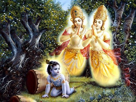 Damodar Leela - Liberation of Nalkuber and Manigreev Krishna Avatar, Arte Alien, Little Krishna, Baby Krishna, Radha Krishna Wallpaper, Hindu Mythology, Lord Krishna Wallpapers, Krishna Radha Painting, Radha Krishna Images