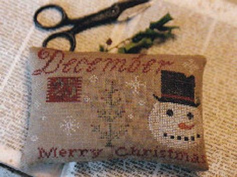 Primitive Cross Stitch Pattern - December 25th Merry Christmas Pinkeep - Choose Pattern Only or Patt Snowman Cross Stitch Pattern, Primitive Cross Stitch Patterns, Country Sampler, Winter Cross Stitch, Cross Stitch Patterns Christmas, Little Designs, December 25, Cross Stitch Chart, Christmas Cross Stitch