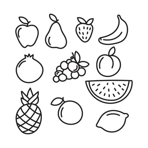 Black and White Collection of Fruits Fruits Clipart Black And White, Youtube Creator, Fruit Clipart, Fruit Icons, Fruit Cartoon, Black And White Cartoon, Fruits Images, Clipart Black And White, Cute Fruit