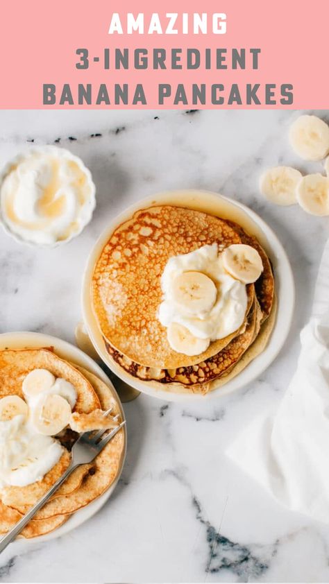 This healthy 3-Ingredient Banana Pancake Recipe is the best - so simple and packed with protein. It's easy to make flourless using gluten-free oats or almond flour. Perfect for a toddler breakfast, but I love them just as much as the little ones. They're always such a hit on Instagram. All you need are 2 minutes and a blender. File under "Must Try". Low Ingredient Pancakes, Simple Banana Oat Pancakes, Almond Butter Banana Pancakes, Banana Oat Egg Pancakes 3 Ingredient, Banana Peanut Butter Pancakes Healthy, Banana Recipes Healthy Breakfast, Banana Pancake Gluten Free, 4 Ingredient Banana Pancakes, Banana Protein Pancakes 3 Ingredients