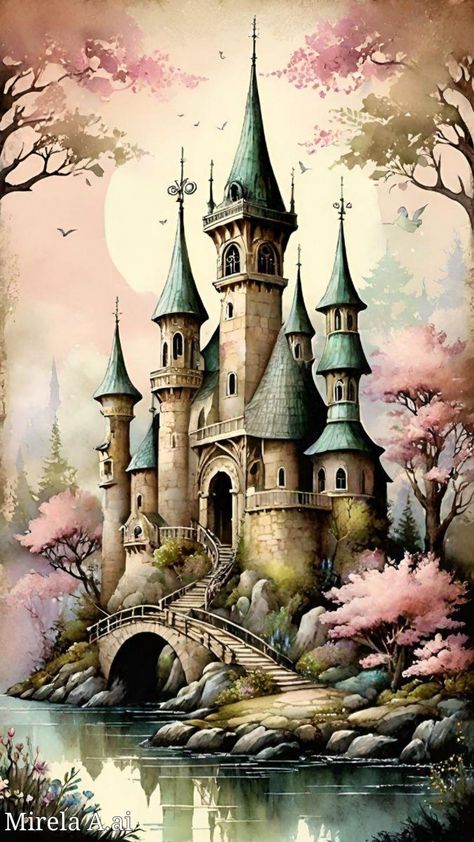 Fairy City, Tiny Glade, Beautiful Moon Pictures, Castle Drawing, Mirela Anton, City Drawing, Architecture Graphics, Adventure Art, Moon Pictures