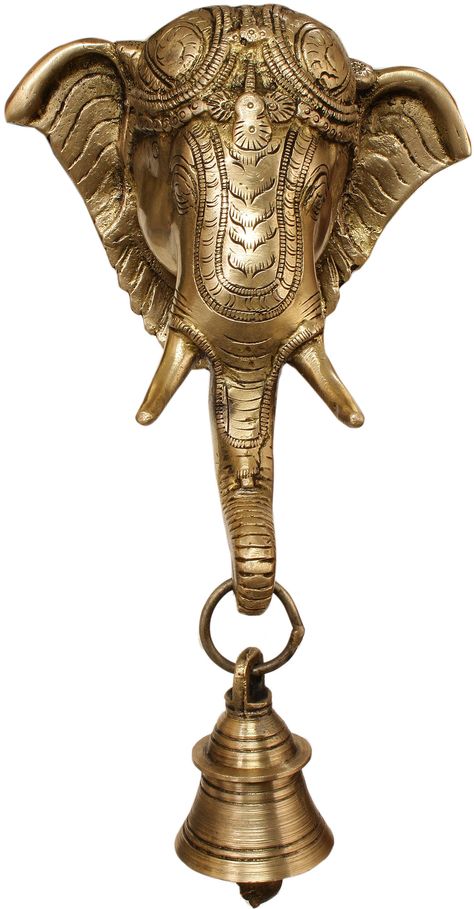 Ganesha Wall Hanging, Vintage Brass Decor, Copper Interior, Brass Wall Hanging, Door Knobs And Knockers, Brass Elephant, Elephant Walk, Hanging Bell, Elephant Head