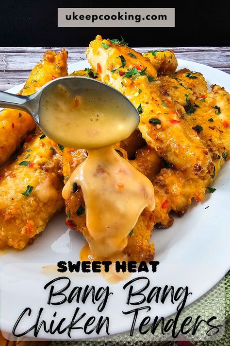 Get ready to spice up your dinner with Sweet Heat Bang Bang Chicken Tenders! Whether you choose to air fry, pan-fry, or oven-bake them, these tenders are coated in a delicious sweet and spicy sauce that will have everyone coming back for more. Perfect for weeknight meals or as a fun appetizer for gatherings, these tenders pack a flavorful punch! Try them tonight and watch your taste buds dance! Bang Bang Chicken, Sweet And Spicy Sauce, Buttermilk Chicken, Sweet Heat, Quick Weeknight Meals, Sweet Chili Sauce, Spicy Sauce, Air Fry, Sweet Chili