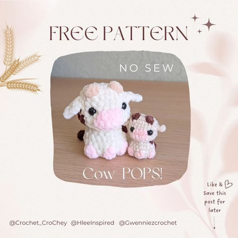 GwenniezCrochet | 🐥Ome-let’s set this NO-SEW pattern FREE: We hope this will tickle your feather! 🪶 We : @crochet_crochey and @gwenniezcrochet present to… | Instagram Brown Cow Crochet Pattern Free, Fast Crochet Amigurumi Patterns, Crochet Mini Present, New Sew Amigurumi, Mini Amigurumi Free Pattern No Sew, No Sewing Crochet Pattern, Mini Cow Amigurumi Free Pattern, Easy Amigurumi Free Pattern Beginner No Sew, Free Cow Crochet Pattern Amigurumi