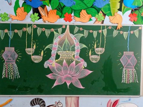 Diwali Black Board Decoration, Diwali Board Decoration Ideas For School, Black Board Decoration Ideas School, Blackboard Decoration, Diwali Craft For Children, School Chalkboard Art, Board Decoration Ideas, Diwali Activities, Diwali Drawing