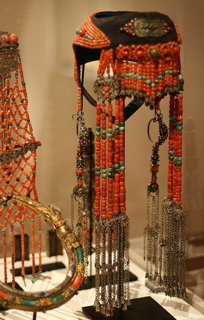 Mongolia | Ordos Tribe Married Woman’s Headdress and Ear Pendants, c 1900 | Photograph taken at the Art Institute of Chicago Walmart Jewelry, Your Shopping List, Ancient Jewelry, Art Institute Of Chicago, Married Woman, Folk Costume, Hair Ornaments, Mongolia, Ethnic Jewelry