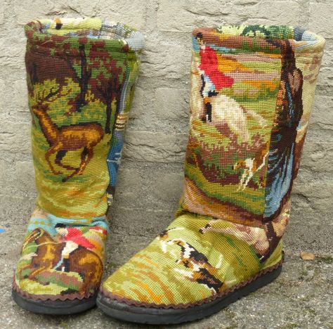 Uggs Ugg, Ugg Boots Sale, Homemade Art, Textile Bag, Diy Clothes Design, Needlepoint Tapestry, Womens Ugg Boots, Recycle Clothes, Shoe Art