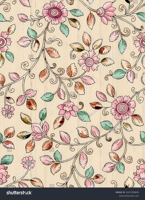 Allover Seamless Pattern Floral Design By Stock Illustration 2417353629 | Shutterstock Kalamkari Allover Pattern, Kalmkari Pattern Allover, Flower Allover Pattern, Kalamkari Allover, Silky Pattern, Silky Design, Kalamkari Pattern, Kalam Kari, Mughal Pattern