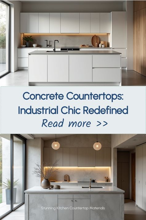 Sleek gray concrete kitchen countertop with modern design Cement Kitchen Countertops, Cement Kitchen, Concrete Kitchen Countertops, Materials Board, Affordable Kitchen, Kitchen Countertop Materials, Material Board, Stunning Kitchens, Countertop Materials