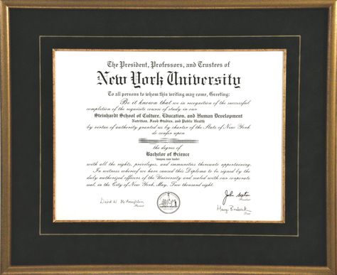 Custom framed New York University diploma Female Genius, Graduation Diploma, Document Frame, New York University, College Diploma, York University, Nutrition And Dietetics, University Diploma, Bachelor Of Science